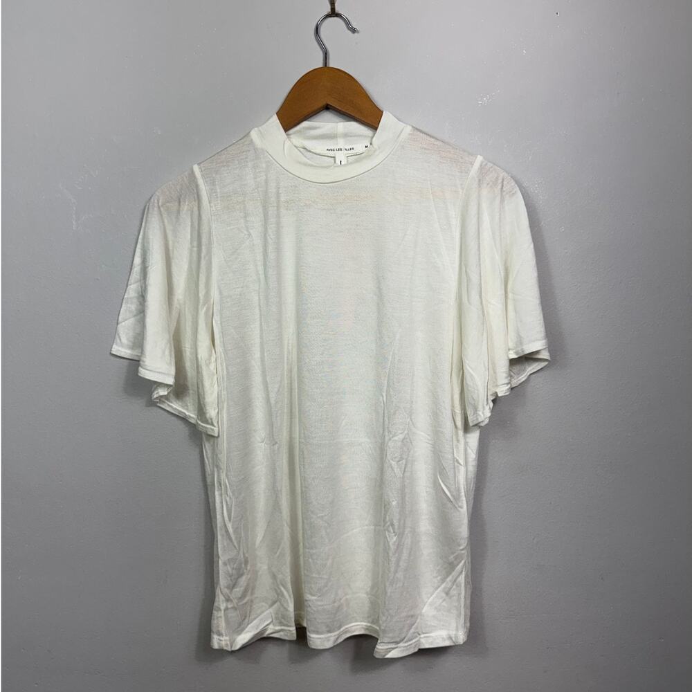 New Avec Les Filles Flutter-Sleeve Top in White Women's Size M